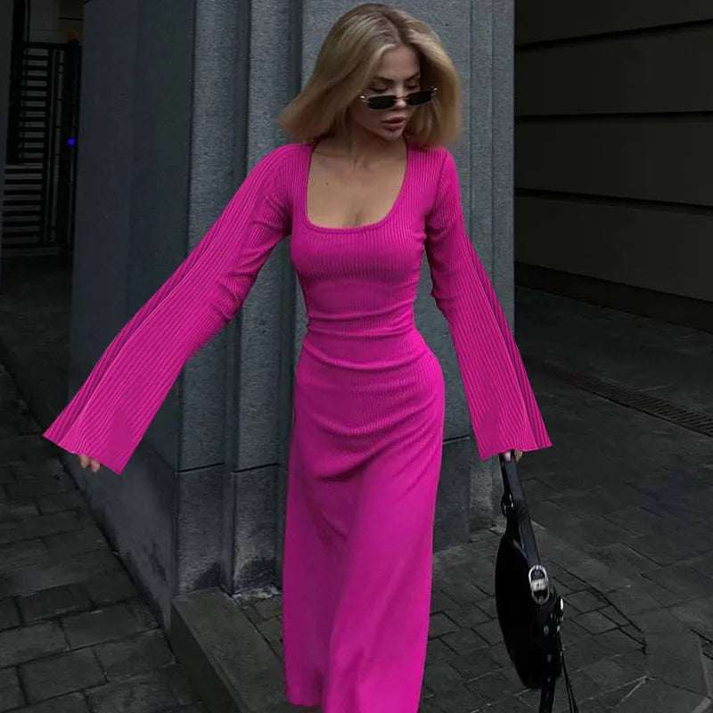 2024 Elegant Bodycon Flare Sleeve Maxi Dress