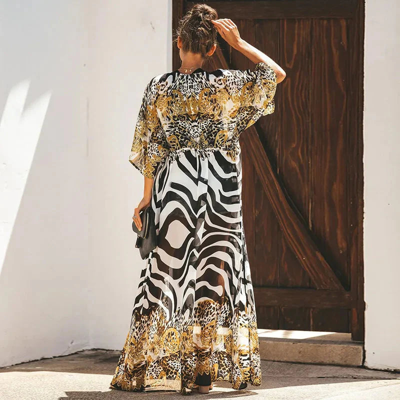 Chiffon Leopard Print Kimono Boho Bikini Cover Up