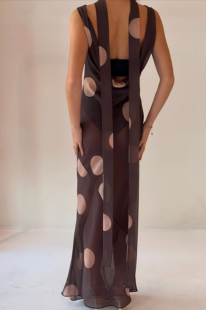 Vintage Polka Dot Sleeveless Bodycon Maxi Dress