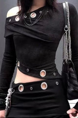 Y2K Off Shoulder Hollow Bodycon Mini Dress