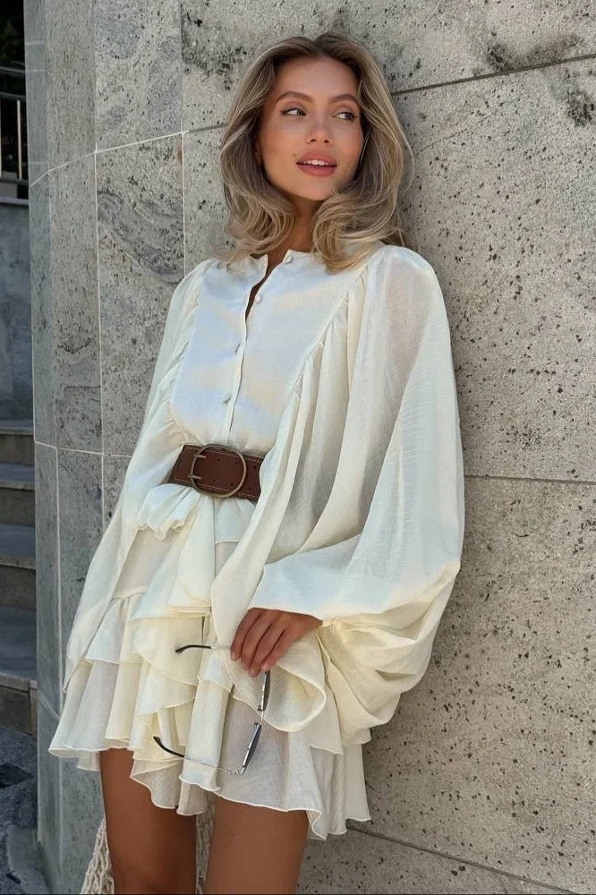 Round Neck Ruffle Edge Mini Dress