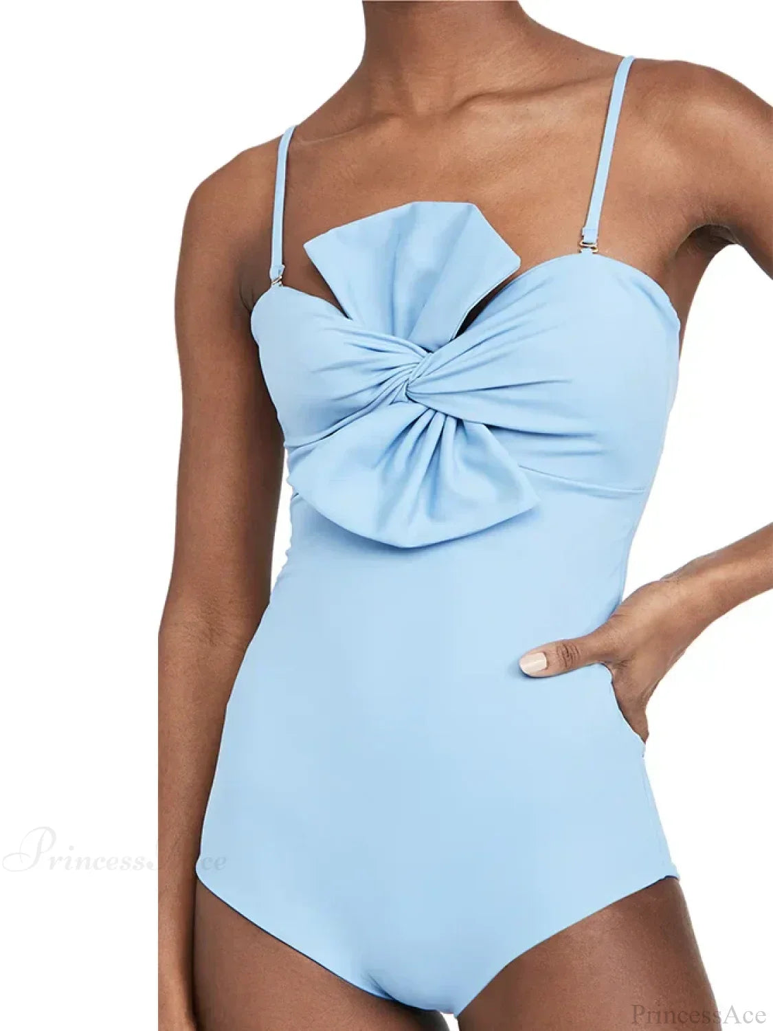 Chest Knot Halter One Piece Swimsuit SKY BLUE / S onepiece-250223