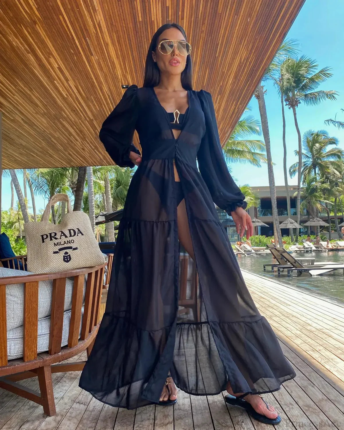 Crochet Kaftan Tunic Summer Beach Cover Up black1 / One Size