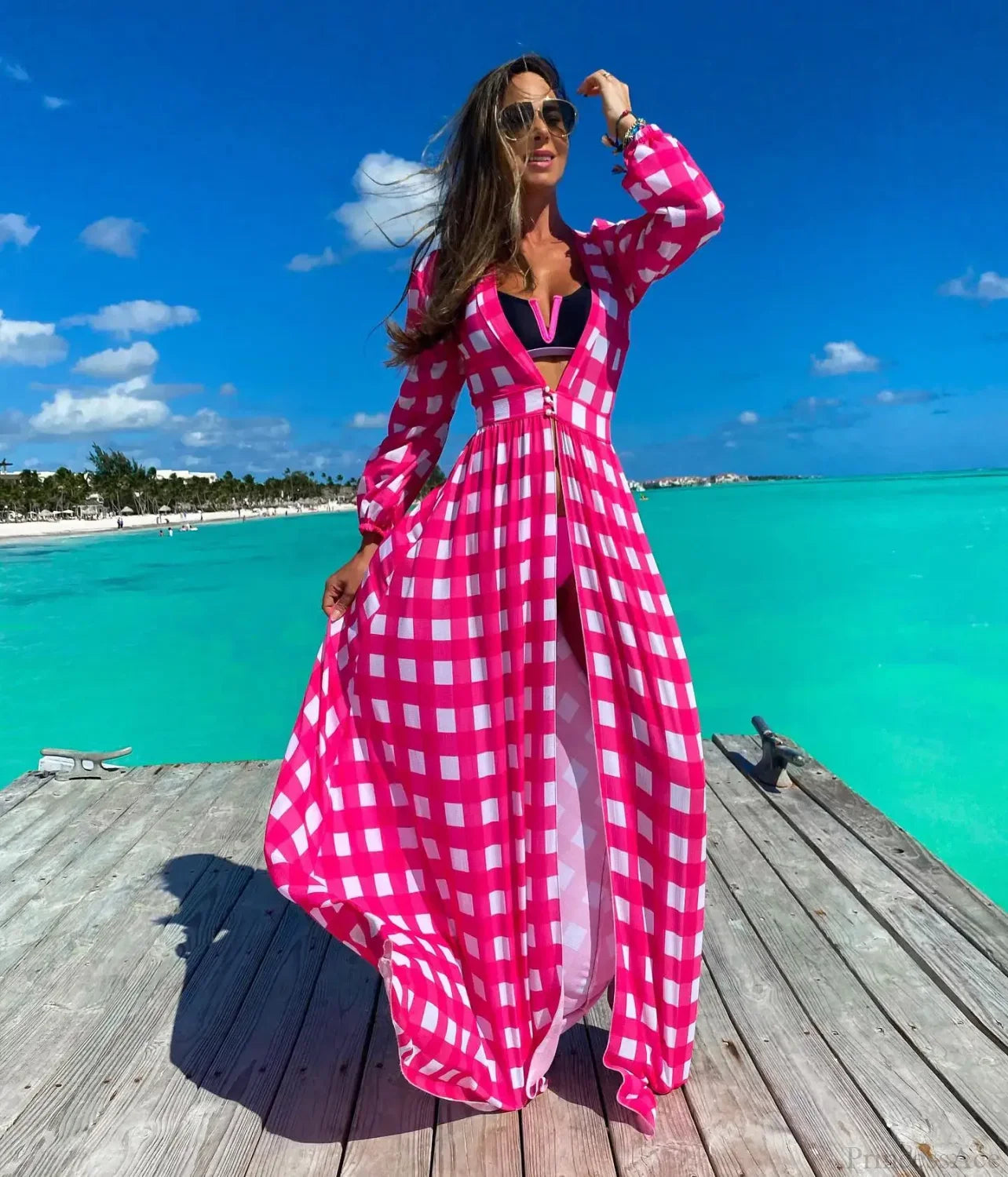 Crochet Kaftan Tunic Summer Beach Cover Up color7 / One Size