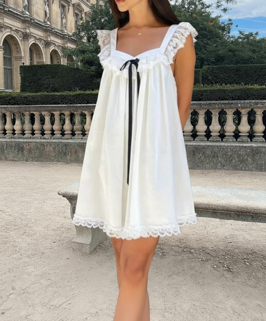 Ribbon Bow Babydoll Mini Dress