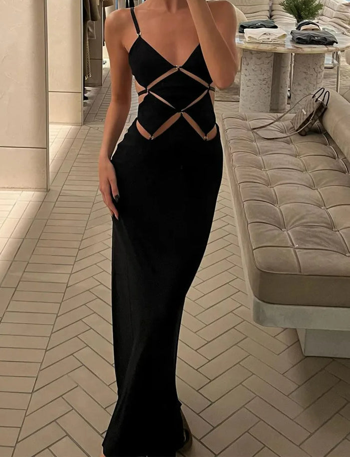 Hollow Out V Neck Slips Maxi Dress