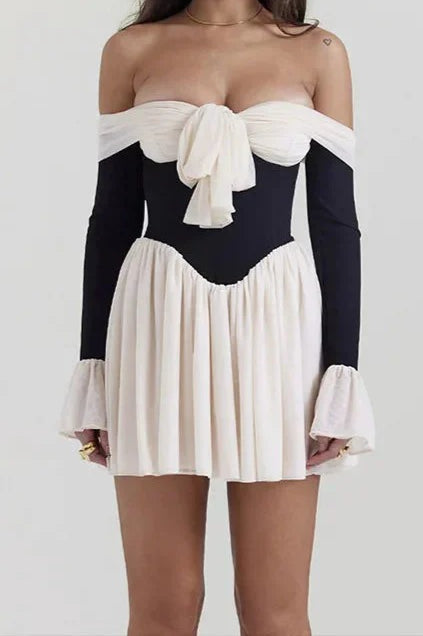 Tie Front Off Shoulder Corset Mini Dress