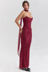 Wine Red Strapless Crop Top and Maxi Dress Set