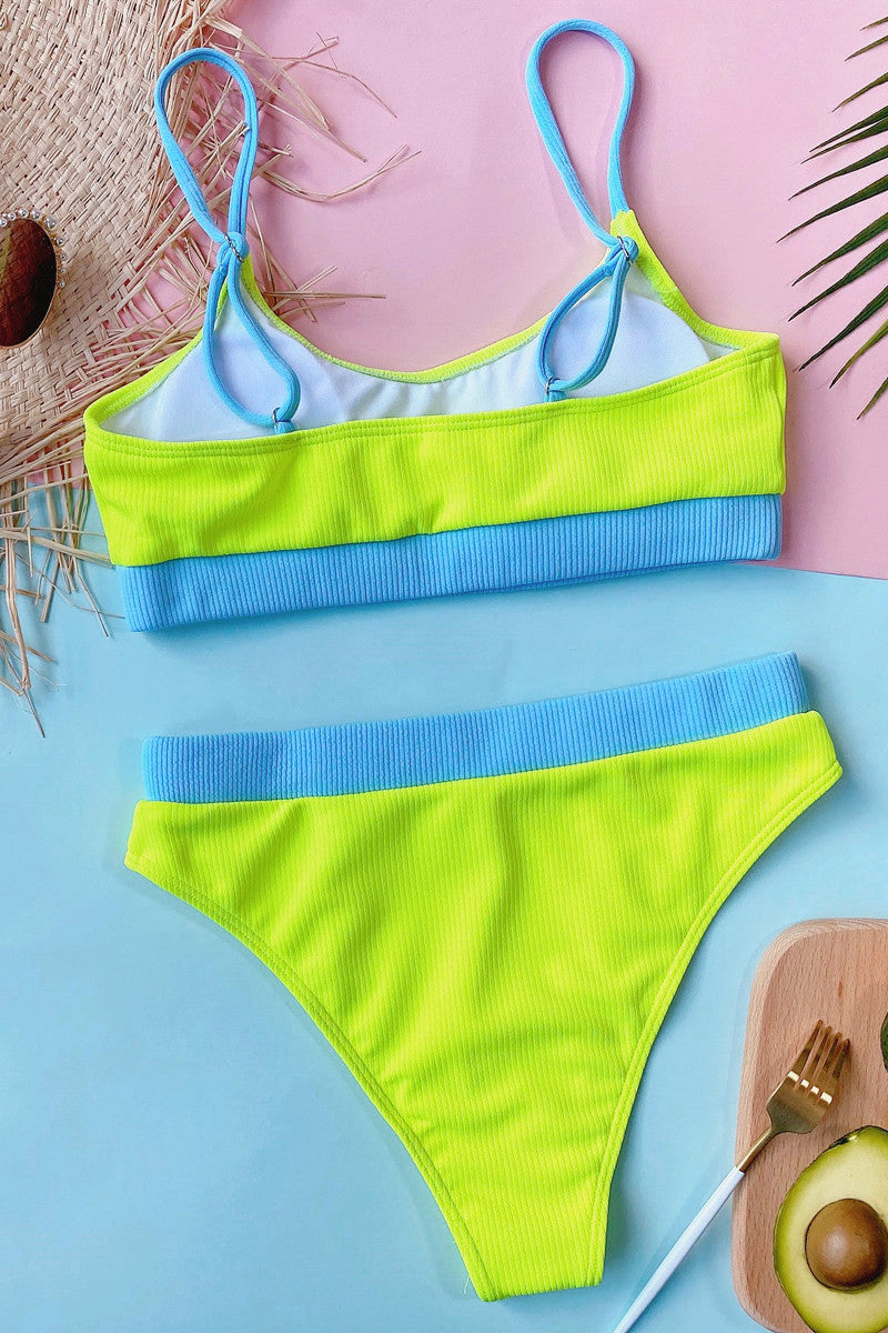 Rib-Knit Design Solid Purple Tankini Bikini Set(2 Colors)