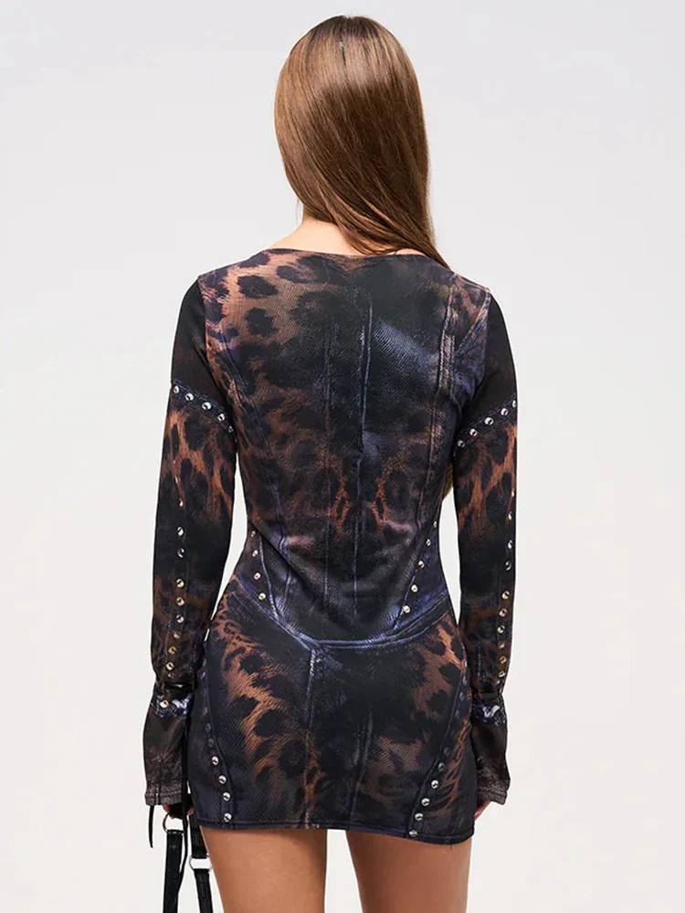 Leopard Gradient Gothic Mini Dress