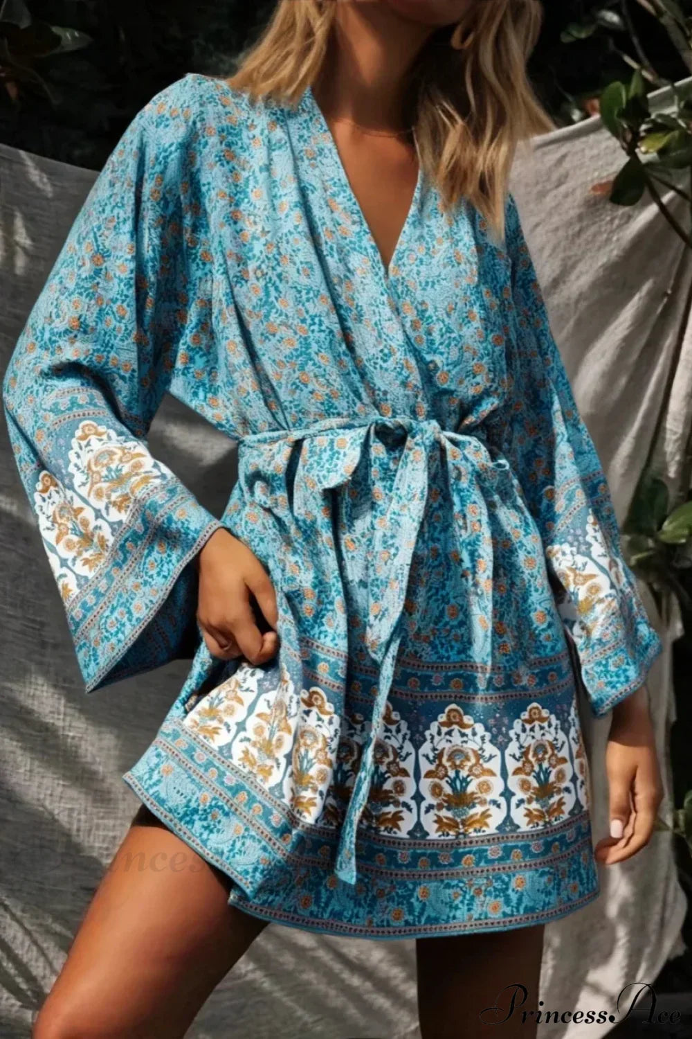 Floral Sashes Boho Kimono Bikini Cover-up - Fashionpara