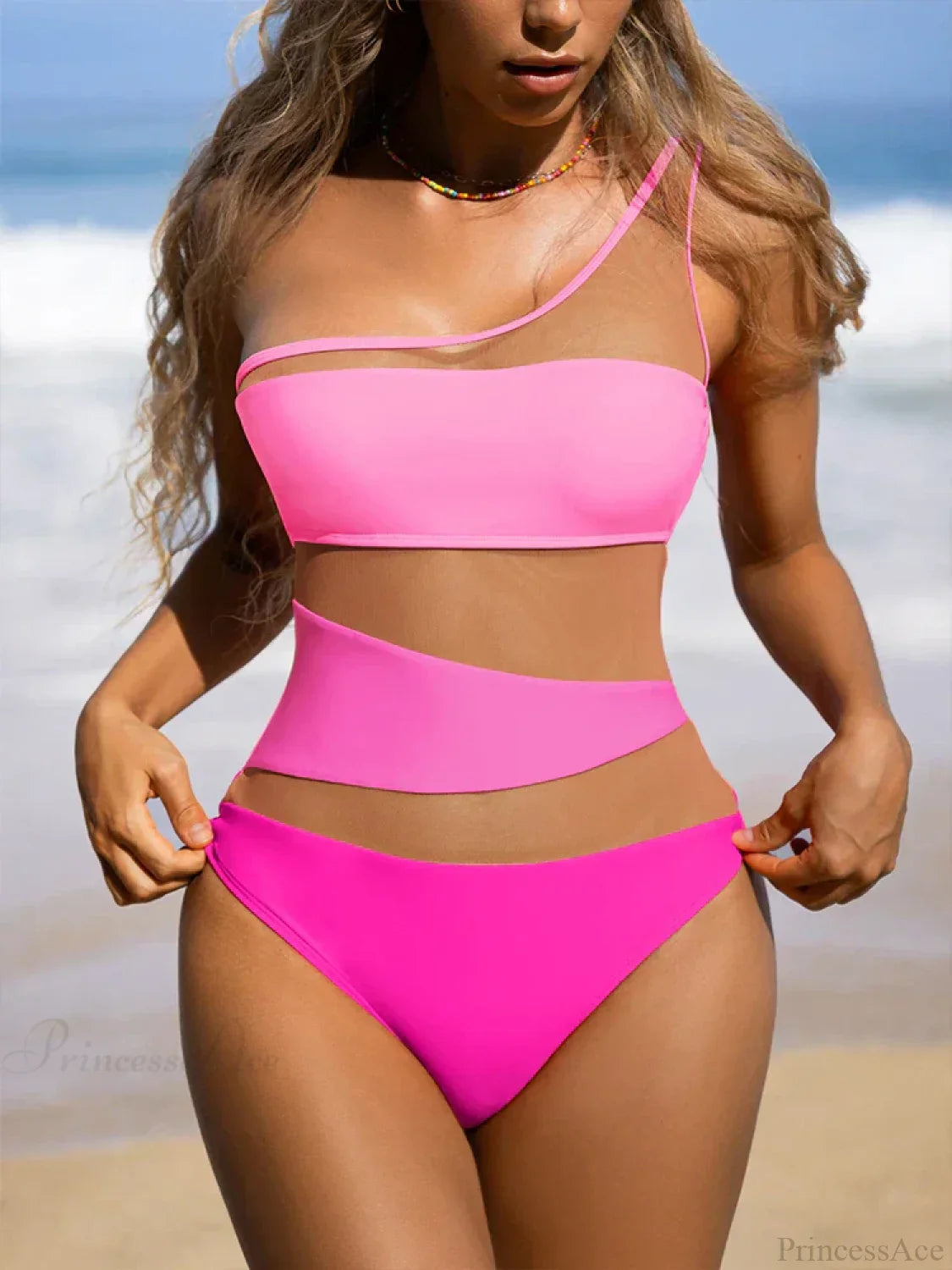 One Shoulder Mesh Monokini Swimsuit One Piece