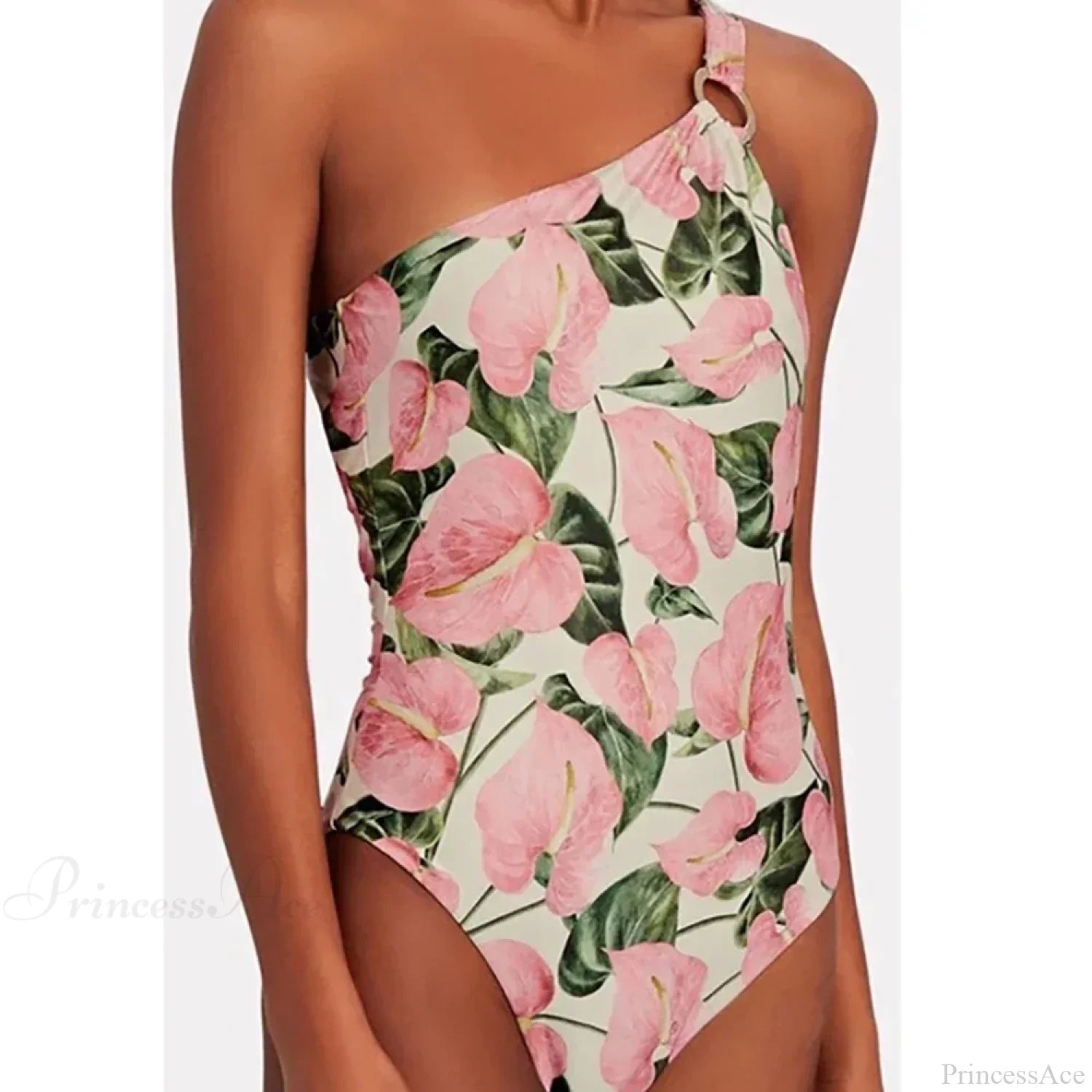 Pink Printed One Shoulder Tie One Piece Swimsuit