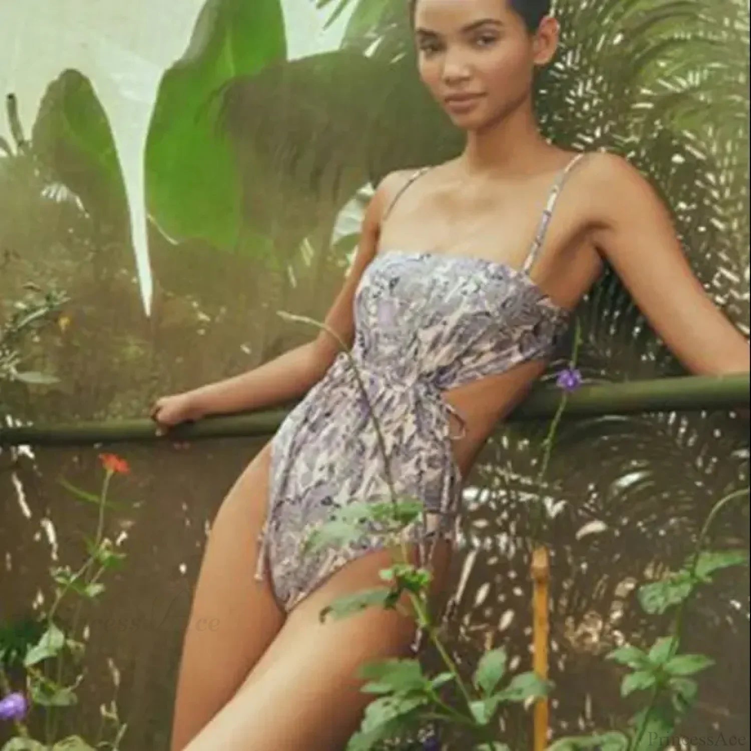 Purple Print Cross Strap Backless One Piece PURPLE2 / S onepiece-250223