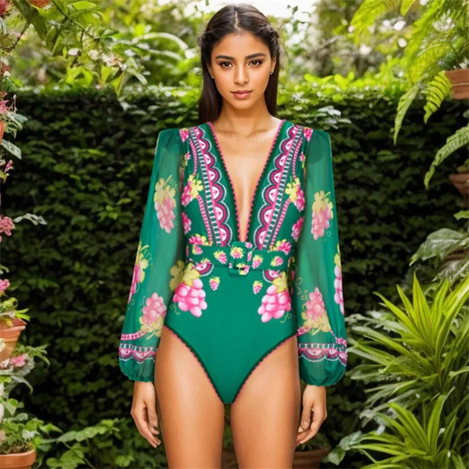 Retro Green Grapes One Piece Swimsuit green / S onepiece-250223