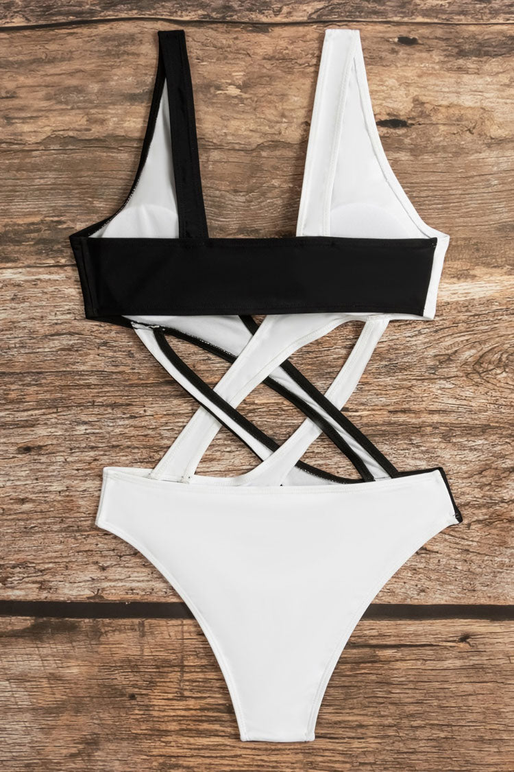 Sexy Plunge Neck Layered Cutout Moderate Monokini One Piece Swimsuit