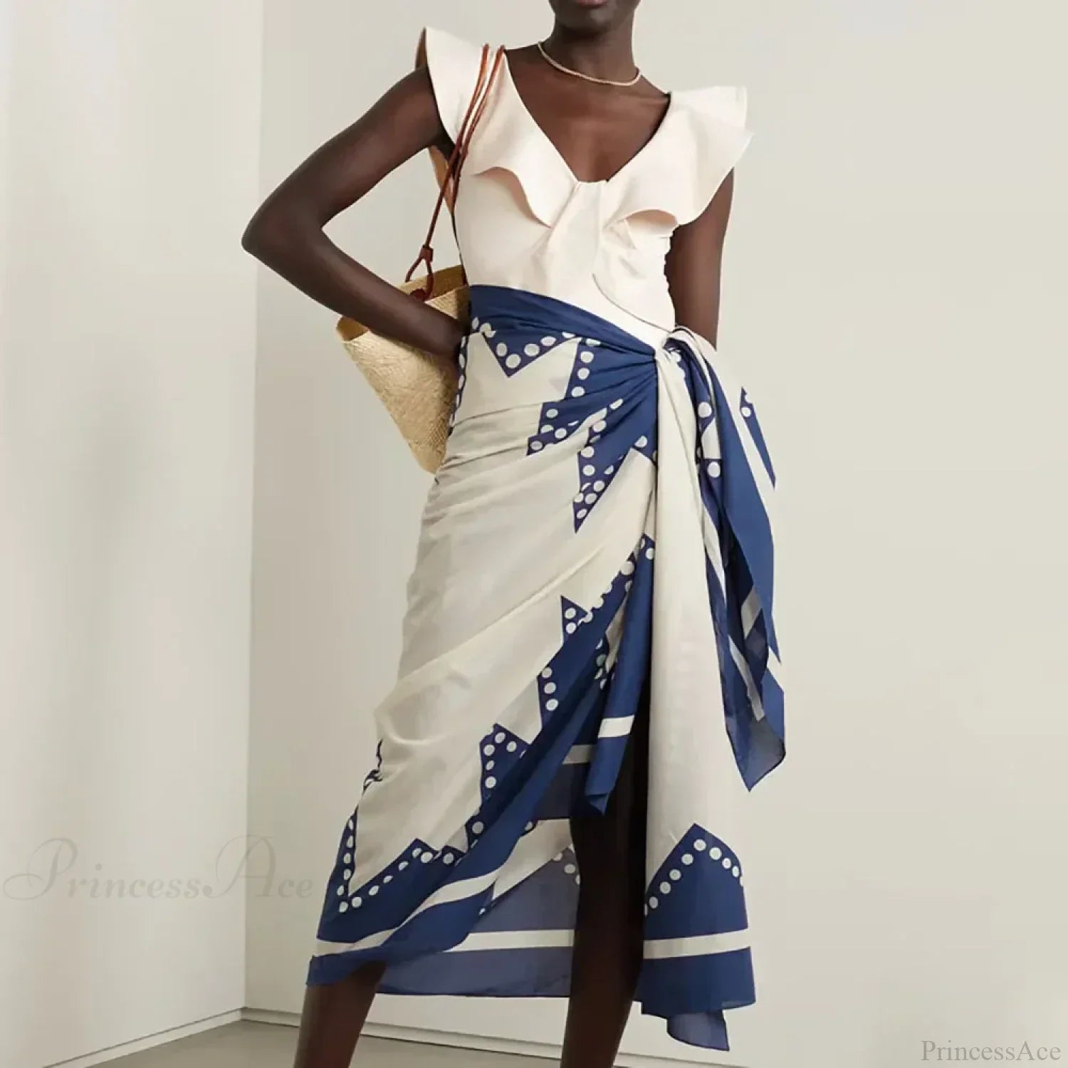 Solid V-Neck Slim Fit Swimsuit One Piece Blue / S onepiece-250223