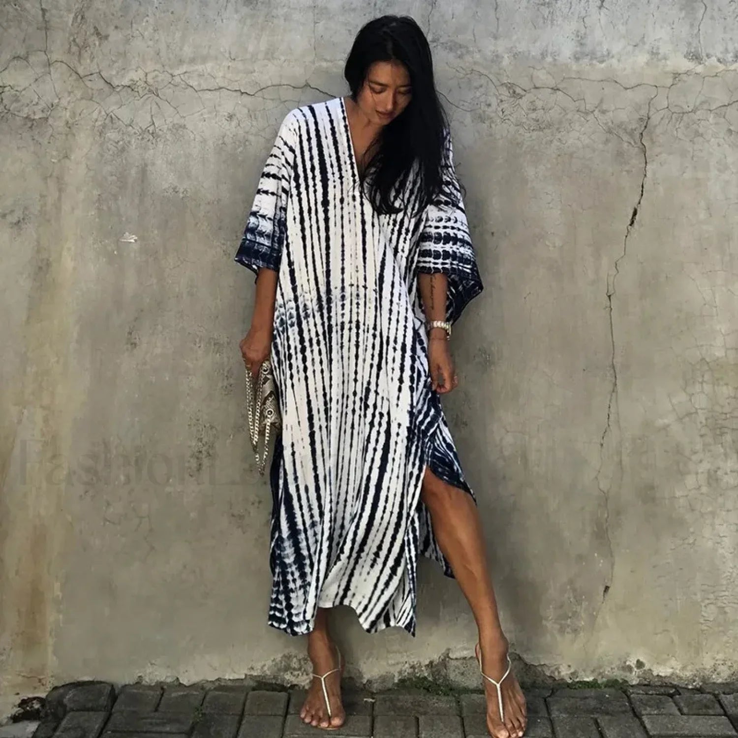 Tie Dye Printed Kaftan Cover Up WHITE / One Size