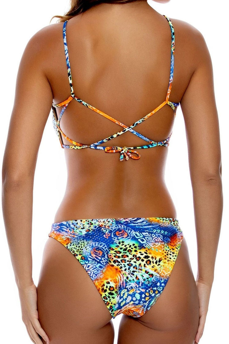 Wild Cheetah Printed V Neck O Ring Cutout Monochrome One Piece Swimsuit